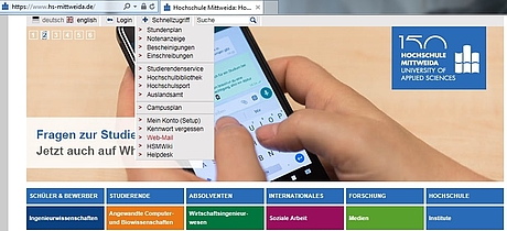 Screenshot vom der Webseite der Hochschule