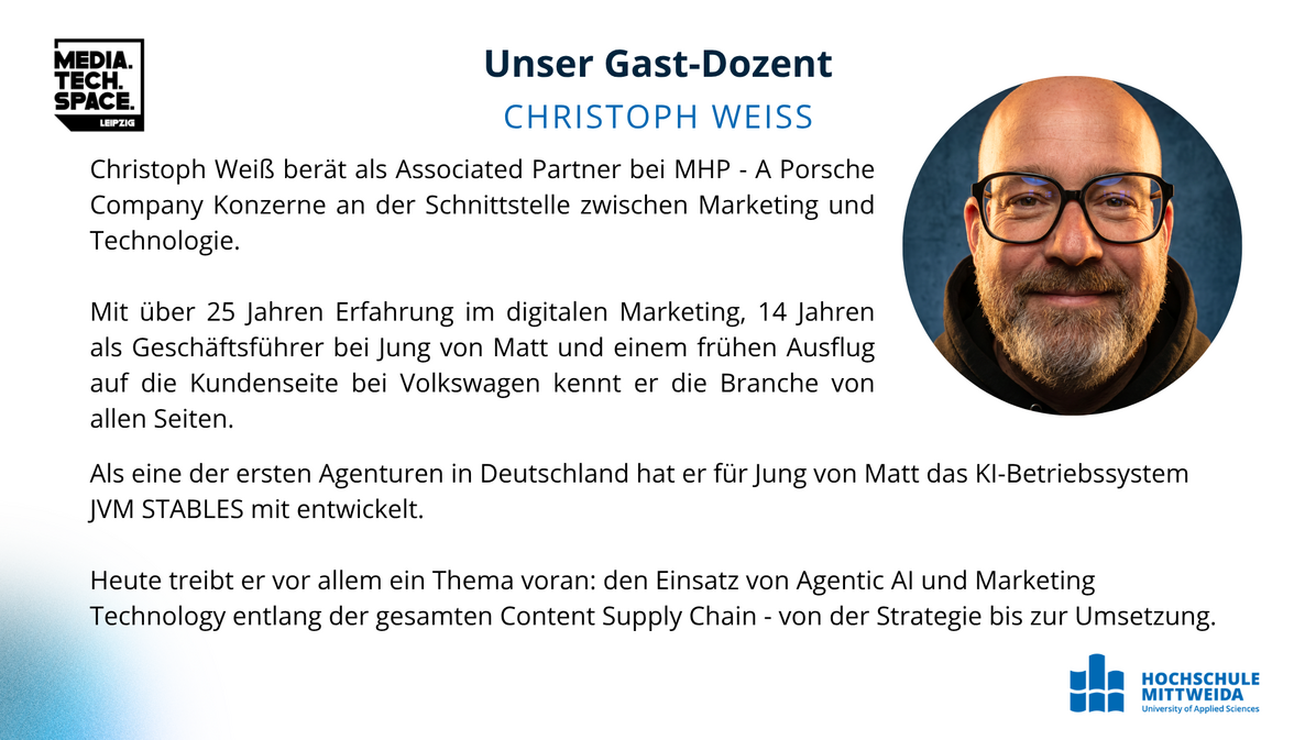 Gast Speaker Christoph Weiß im MediaTechSpace Leipzig zum Thema KI im Marketing